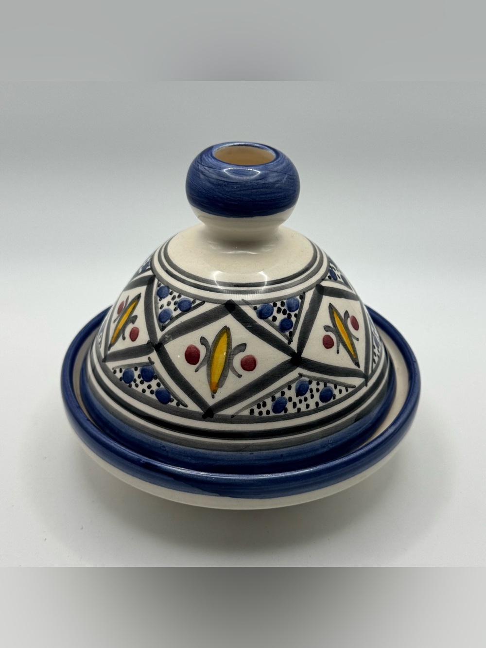 Hand Painted Moroccan Ceramic Mini Tagine Lidded Dish Blue Floral